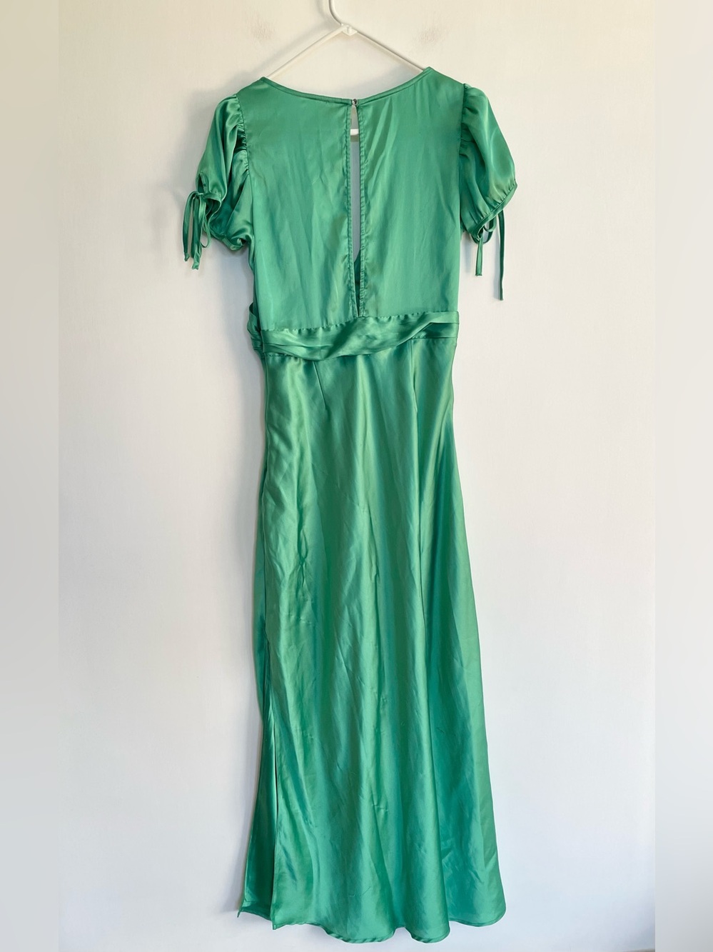 Free People Cooper Maxi Dress Green Lace Satin Embroidery Womens V Neck Size 6 - Picture 4 of 15